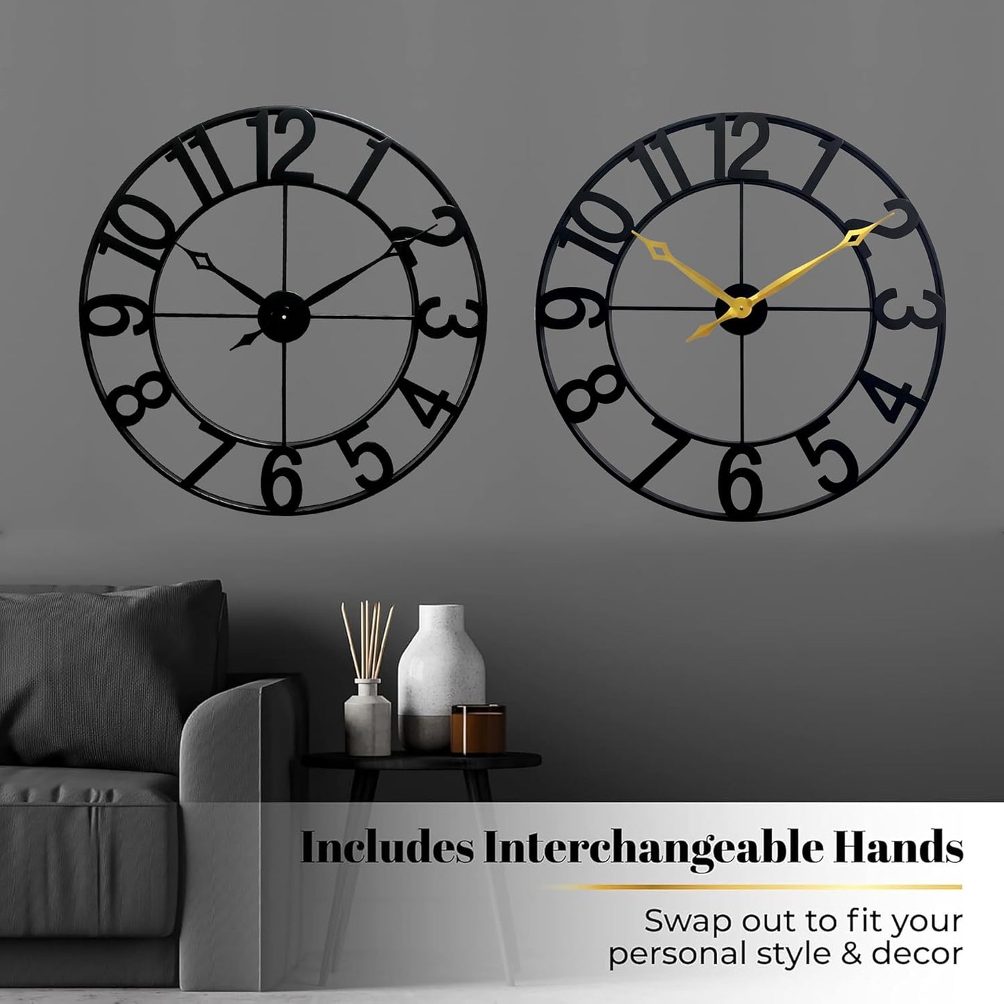 CLXEAST 30 Inch Large Wall Clock Modern, Oversized Roman Numeral Decorative Black Metal Wall Clock for Living Room Decor,House Warming Gifts New Home