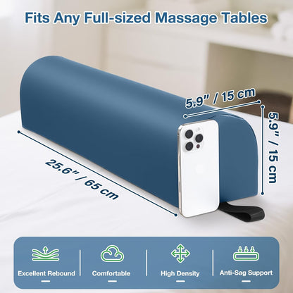 Noverlife 3/4 Round Massage Table Bolster Pillow with Strap Handle, 26 x 6 x 6 in PU Leather Massage Bolster for Under Legs, Cozy Positioning Support Pad for Knee Neck Back Pain Relief - Black