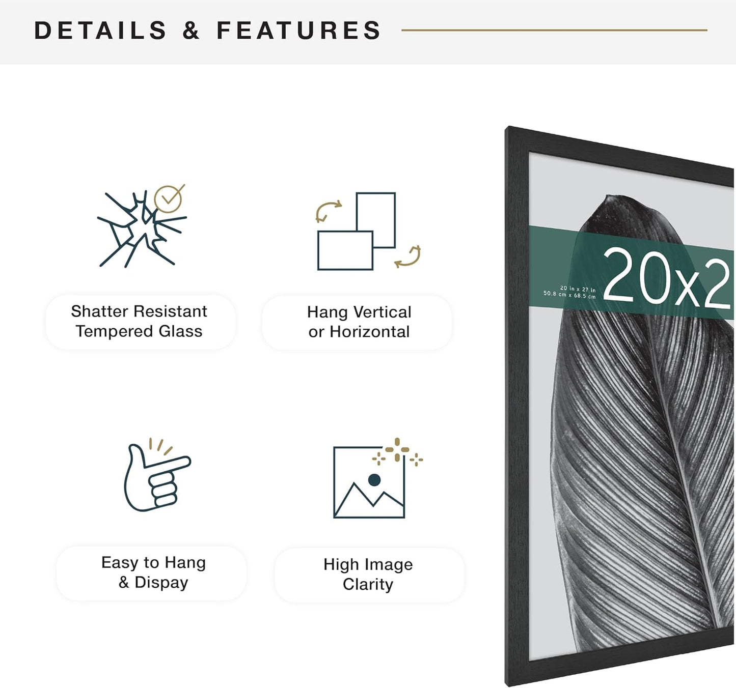 MCS Studio Gallery 16x24 Poster Frame Black Woodgrain Engineered Wood, Vertical & Horizontal Wall Hanging Large Picture Frame for Photos, Posters & Art Prints (1-Pack)
