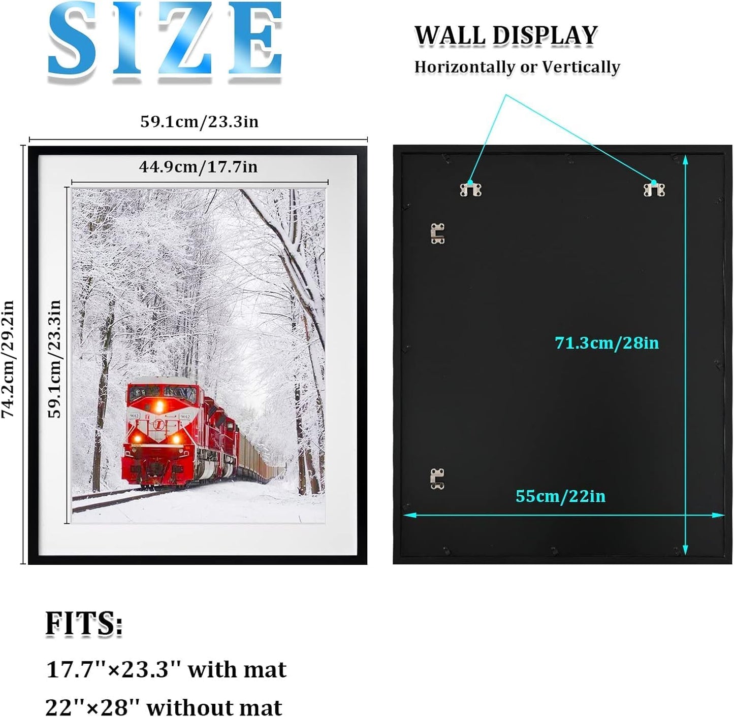 Egofine 12x16 Picture Frame Black, Covered by Plexiglass Made of Solid Wood, Display Pictures 9x12 and 11x14 with Mat or 12x16 Without Mat, for Wall Mounting Photo Frame - Colors B