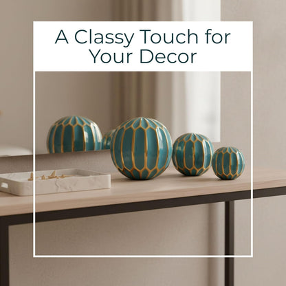 Sagebrook Home Set of 3 Blue Decorative Orbs – Stoneware & Ceramic Spheres for Home & Office Decor – Elegant Accent Pieces for Living Room, Bedroom, Coffee Table & Shelves