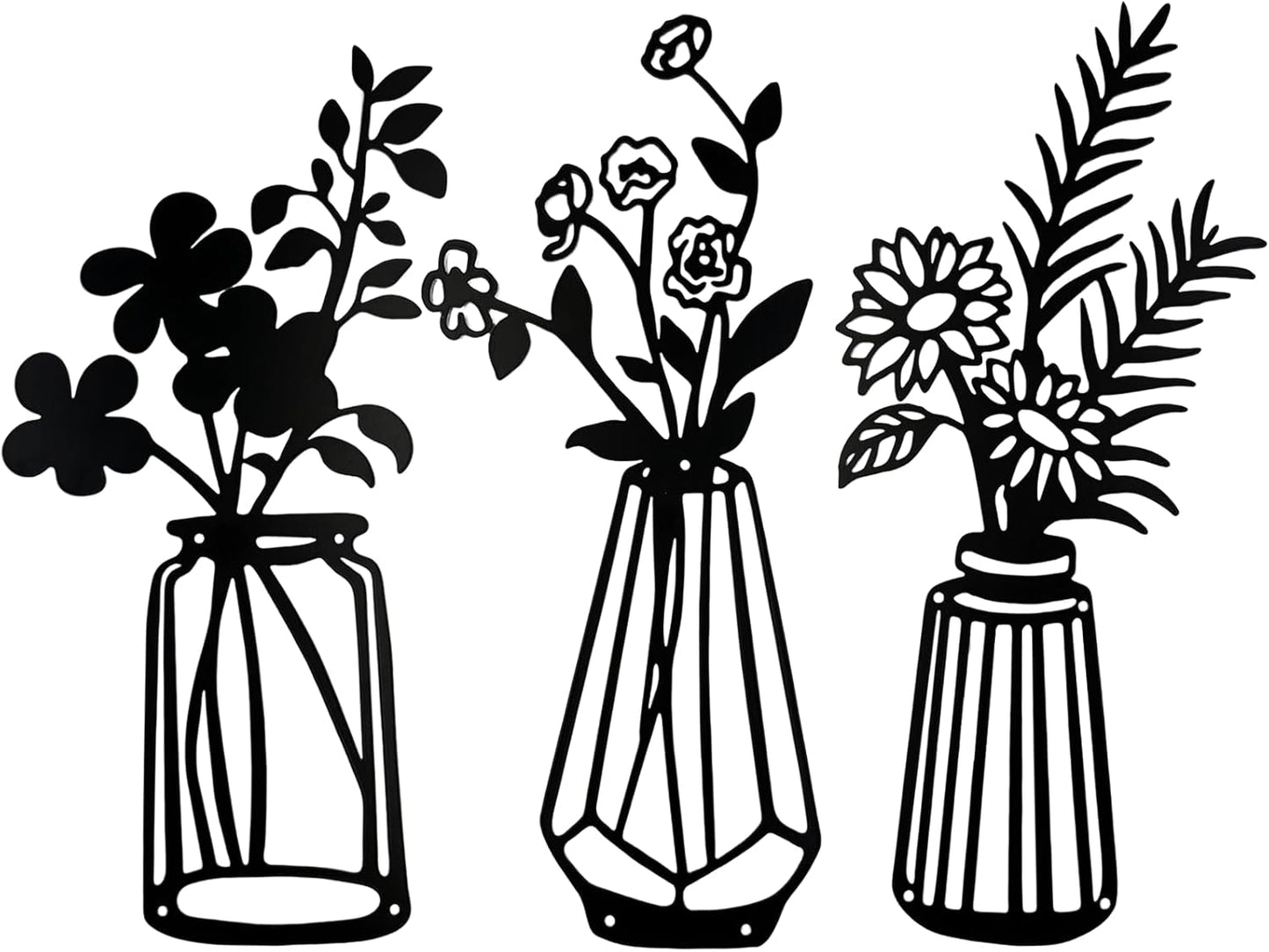 3 Pcs Metal Vase Wall Arts,Iron Art Painting,Rustic Farmhouse Decor Minimalist Flower Wall Decor for Bedroom Bathroom Living Room Dining Room(Blue, Vase-D)