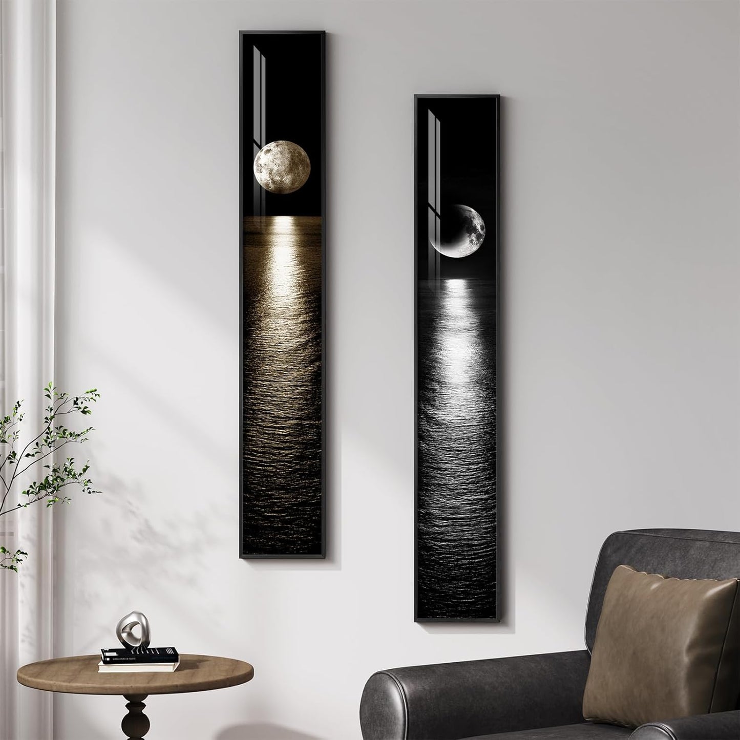 Long Narrow Framed Neutral Abstract Vertical Wall Art Set, 2 Piece Modern Canvas Prints Paintings Artwork for Walls, Beige and Brown Minimalist Pictures for Hallway Entryway Living Room Bedroom Decor