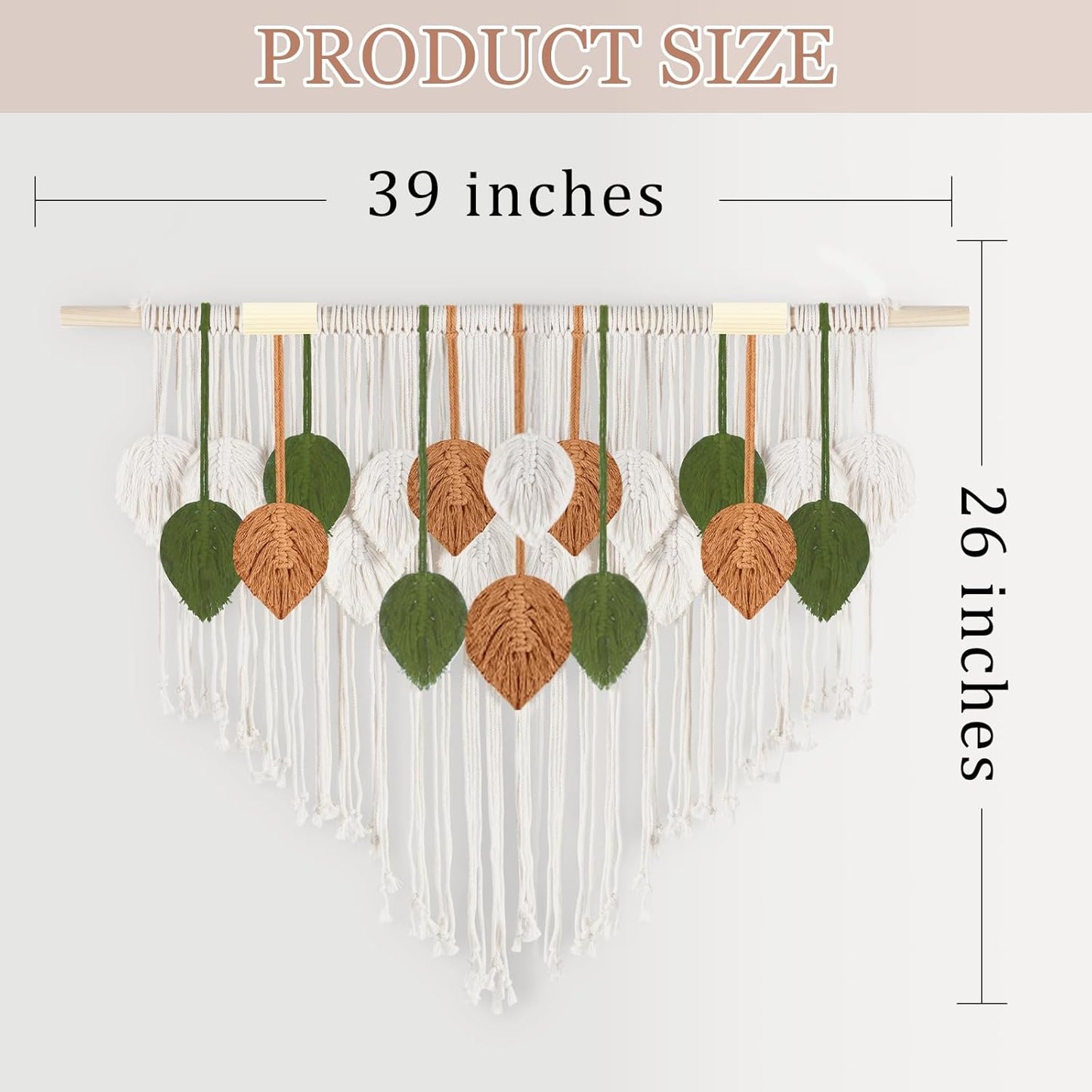 Lokeisna Macrame Wall Hanging, Woven Tapestry Beige & Dusty Rose Handmade Craft Macrame Wall Decor, Gallery & Nursery, Size 37.4” Lx27.5” W