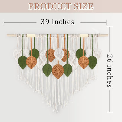 Lokeisna Macrame Wall Hanging, Woven Tapestry Beige & Dusty Rose Handmade Craft Macrame Wall Decor, Gallery & Nursery, Size 37.4” Lx27.5” W