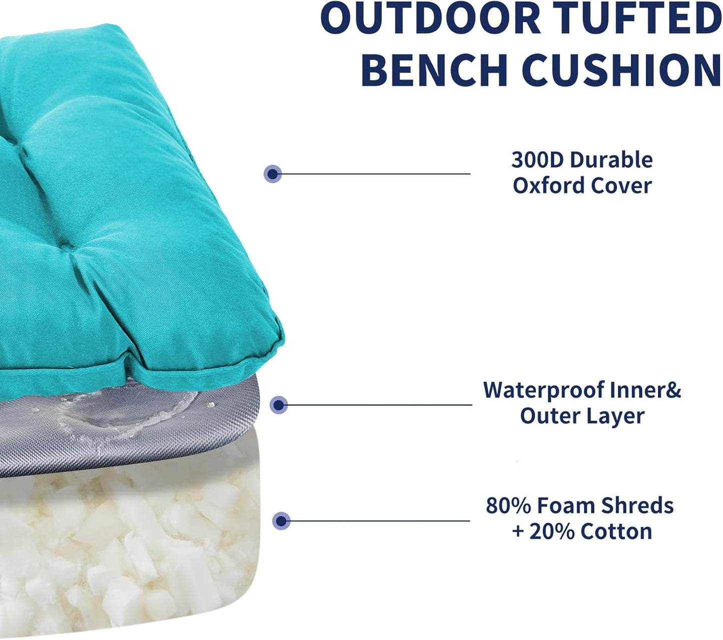 IPYNBAP Outdoor Bench Cushion, 48x18x5 Inch, Waterproof Bench Cushion for Outdoor/Indoor Furniture, Tufted Patio Bench Seat Cushion, Fade Resistant Outdoor Cushions for Porch Swing Couch, Navy Blue