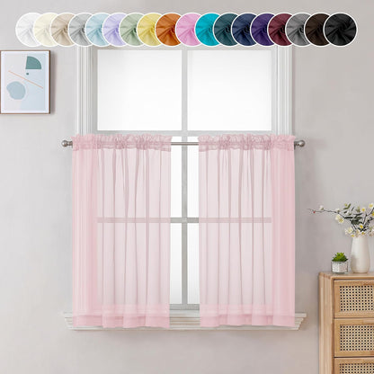 Chyhomenyc Sheer White Valances for Windows 2 Pack, Small Window Curtains for Living Room Bathroom Cafe Laundry Basement, Modern Top Dual Rod Pocket Voile Curtain, 42W x 14L inches, White - Colors C