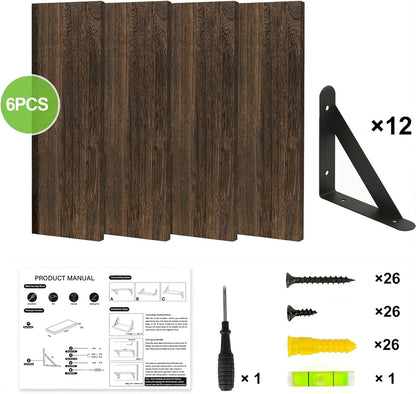 YGEOMER Brown Floating Shelves for Wall, 16.5 Inch Farmhouse Wall Shelves for Bedroom, Bathroom Storage, Living Room and Kitchen Decor (Set of 6 Brown)
