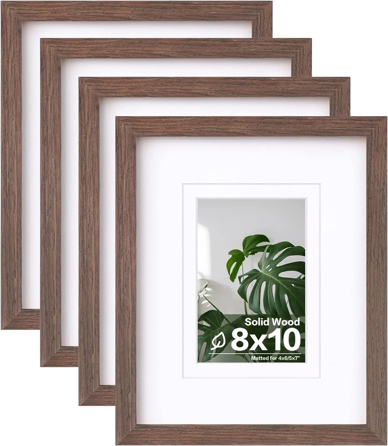 Egofine 8x10 Picture Frames Set of 4, Made of Solid Wood Covered by Plexiglass 4x6 and 5x7 with Mat or 8x10 without Mat, for Table Top Display and Wall Mounting Photo Frame Black