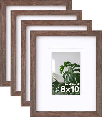 Egofine 8x10 Picture Frames Set of 4, Made of Solid Wood Covered by Plexiglass 4x6 and 5x7 with Mat or 8x10 without Mat, for Table Top Display and Wall Mounting Photo Frame Black