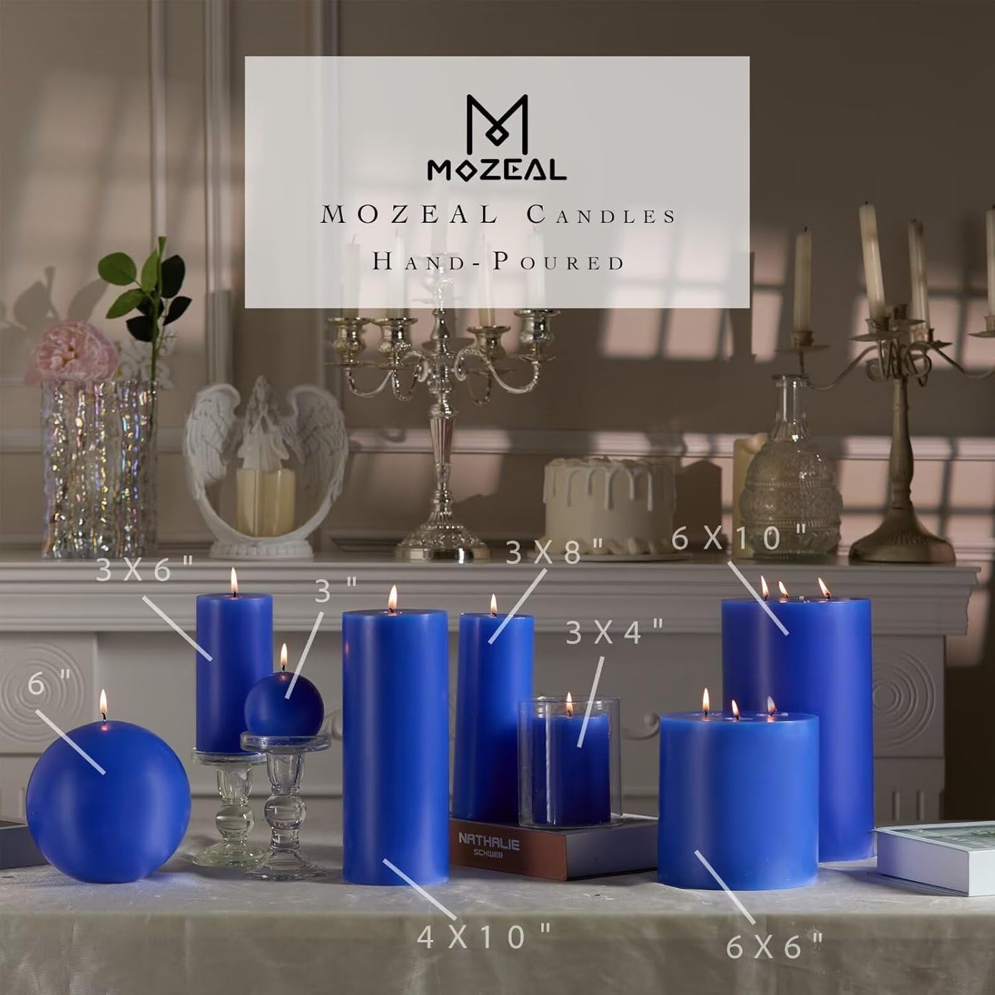 MOZEAL 3" x 4" Hand-Poured Unscented Candle,Dripless Pillar Candle Set of 3,Long Clean Burning,Approx 72 Hours Burn Time,Rustic Country Style,Wedding,Dinner,Christmas and Home Decor,White