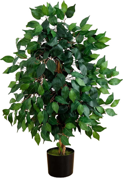 Nearly Natural 4ft Triple Trunk Ficus Silk Tree with Natural Wood Trunks and Dense Foliage, Mid-Size Faux Floor Plant for Home and Office