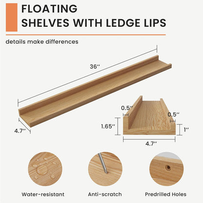 FLYJOE Picture Ledge Shelf, Floating Shelves Set of 2, Solid Pine Wood 55'' Long Large Nursery Book Shelves for Toys Storage, Kids Bookshelf for Living Room Bedroom Decor Books Photo Frames, Walnut