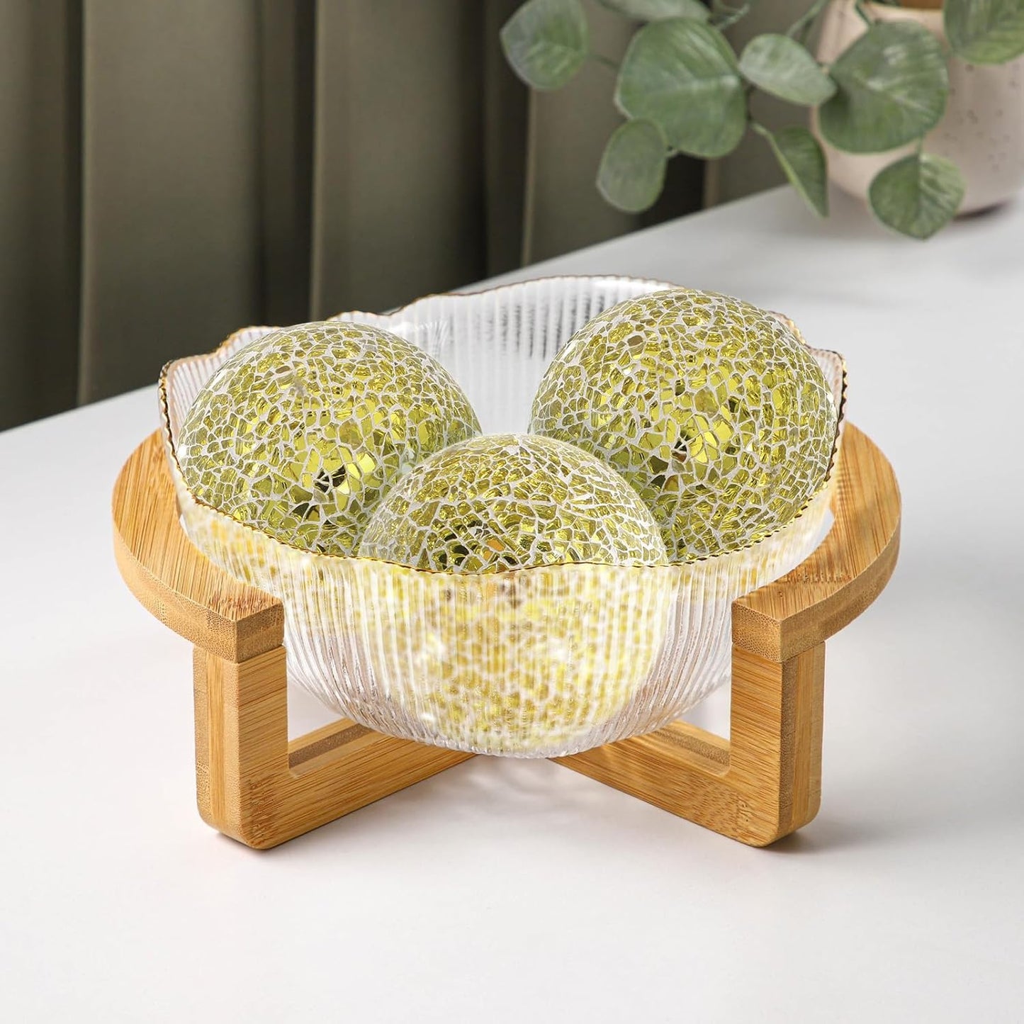 3Pcs Mosaic Glass Orbs Decorative Balls Set 8.5cm/3.35inch Blue Sphere Wedding Party Home Decor Table Centerpiece
