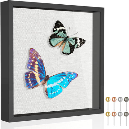 Califortree 8x8 Shadow Box Frame with Soft Linen Back - Push Pins Included, Memory Box Display Case for Flower, Tickets and 3D Items, Black