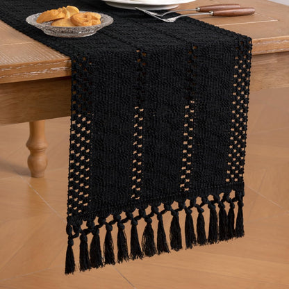Socomi Boho Table Runner Summer Farmhouse Rustic Dining Kitchen Centerpiece Decor Small Macrame Woven Cotton Linen Coffee Table Runner for Dresser Scarf Home Decor 12x36 inch Beige