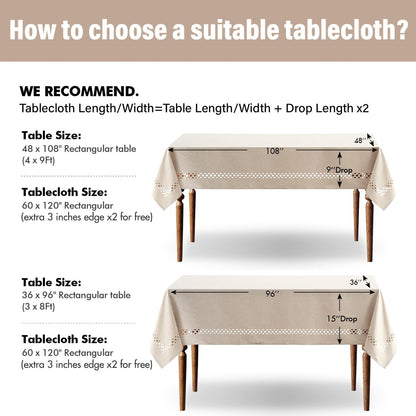 MIULEE Beige Rectangle Linen Polyester Tablecloth with Decorative Cutouts Spring Waterproof Stain Resistant & Shrink-Proof Table Cloth 52x70 inch Farmhouse Style for Dining Wedding and Outdoor