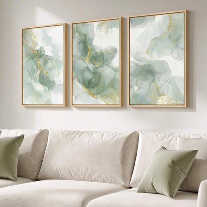 Large Framed Abstract Nature Landscape Wall Art for Living Room, Set of 3 Modern Canvas Prints Paintings Artwork for Walls, Green Lake Pictures for Hallway, Dining Room, Office Wall Decor 24x36 Inch