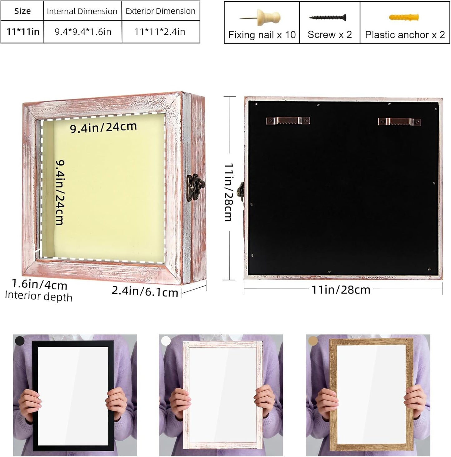 TJ.MOREE Shadow Box Frame 8 x 10 Shadowbox Display Case Picture Frame with Linen Back Memorabilia Bouquet Medals Military Photos Memory Box