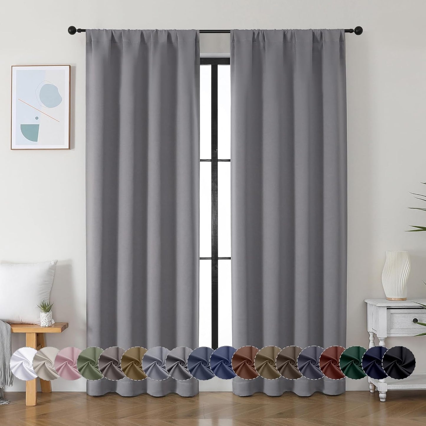 Simplebrand Ava Sage Green Blackout Curtains for Bedroom 63 Inch Length 2 Panels Set, Solid Thermal Insulated Energy Saving Rod Pocket Window Treatment Curtains Blackout Drapes, W40 x L63 Inch, Sage - Colors B