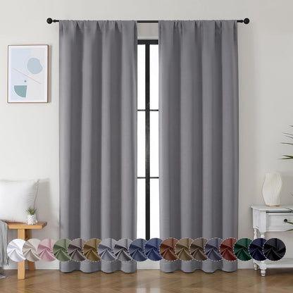 Simplebrand Ava Sage Green Blackout Curtains for Bedroom 63 Inch Length 2 Panels Set, Solid Thermal Insulated Energy Saving Rod Pocket Window Treatment Curtains Blackout Drapes, W40 x L63 Inch, Sage - Colors B