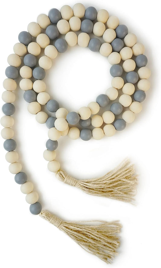 Wooden Beads Garland with Tassels, 61 Inch Wood Bead Garland, Modern Farmhouse Decor, Boho Home Decor Clearance