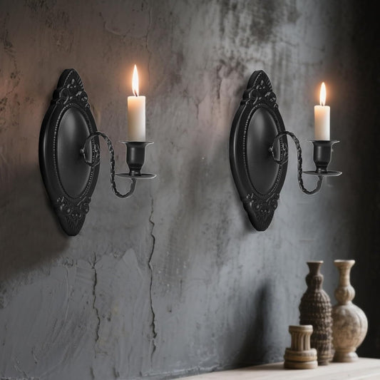 Gold Candle Sconces Set of Two, Brass Color Victorian Royal Wall Sconce, Metal Rustic Candle Holder Baroque Home Wall Decor for Living Room, Dining Room, Bedroom, Fireplace, Hallway, Window