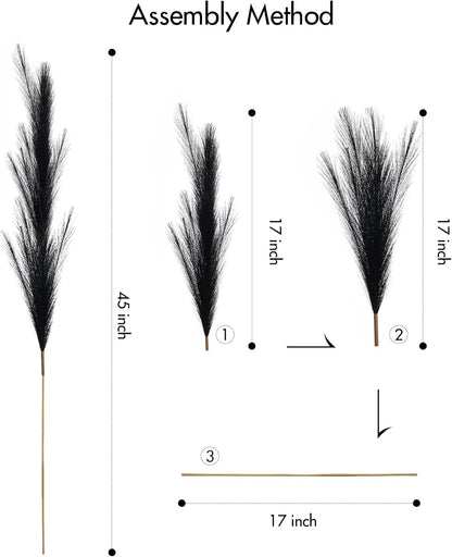 SeptCat 9 Pcs 45" Faux Dried Pampas Grass Tall Decor, Fluffy Fake Long Pompas Artificial Black Grey Gray Pompous Stems Bouquet Flower Arrangement Vase Filler for Boho Home Wedding Decoration