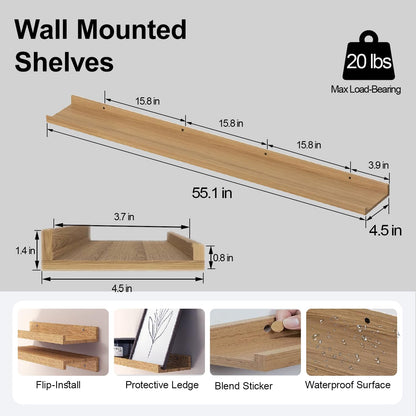 White Floating Shelves for Wall Decor, Wall Mounted Wood Storage Shelf for Bedroom, Living Room, Bathroom, Kitchen, Nursery, Display Picture Ledge Shelf with Lip Set of 2-14 Inches, White
