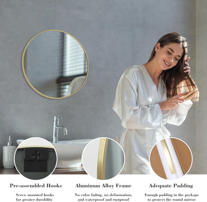 NEWBULIG Gold Round Wall Mirror 36 Inch, Bathroom Mirrors for Over Sink, Wall Decor for Bathroom, Entryway, Bedroom, Vanity