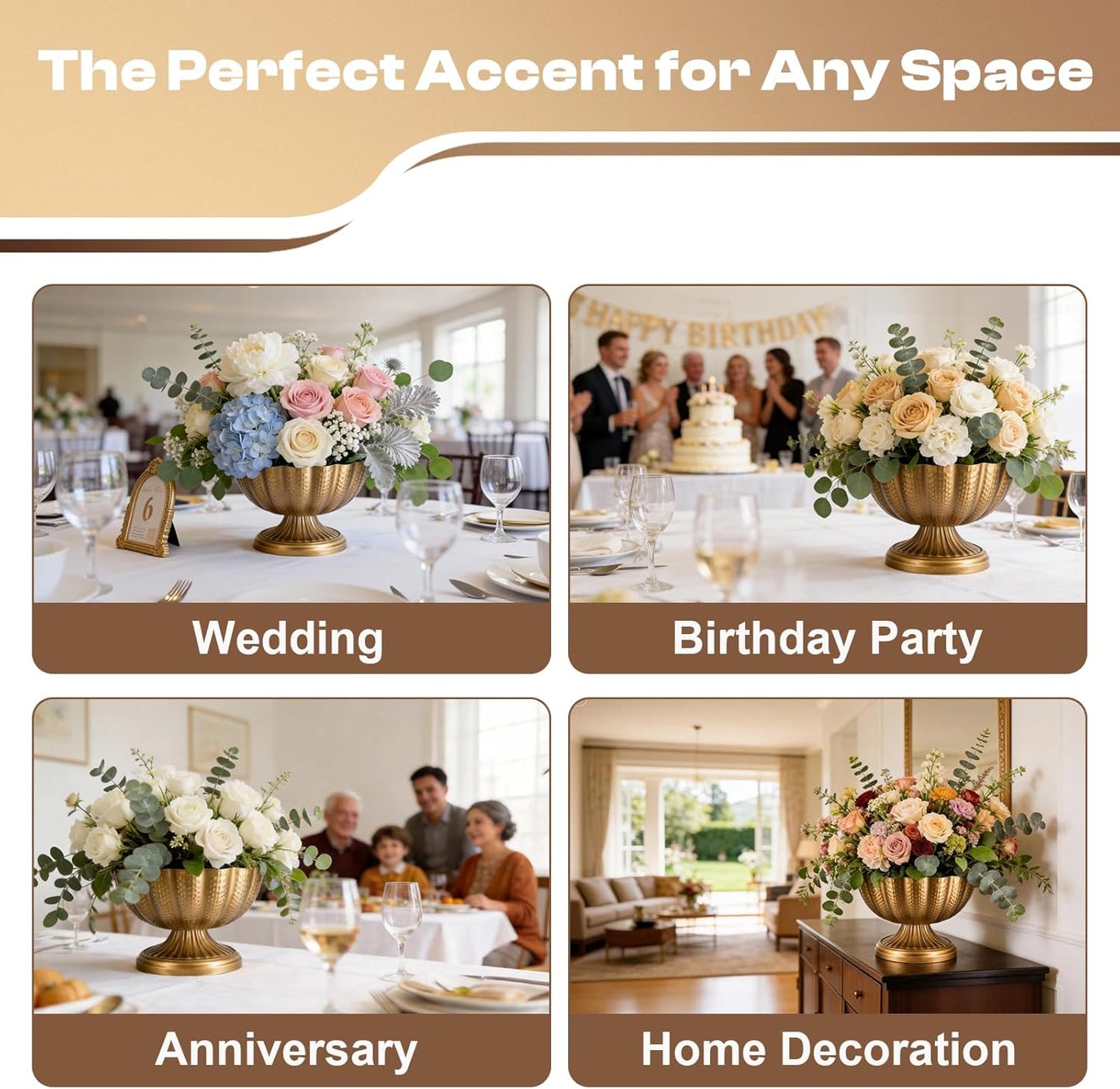 Small Gold Vases for Centerpieces: Antique Gold Flower Vase for Wedding 4 Inch Brass Compote Vase Metal Pedestal Bowl Flower Urn for Party Event Home Decor Set of 4