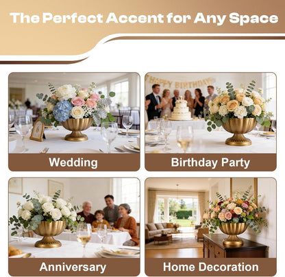 Small Gold Vases for Centerpieces: Antique Gold Flower Vase for Wedding 4 Inch Brass Compote Vase Metal Pedestal Bowl Flower Urn for Party Event Home Decor Set of 4