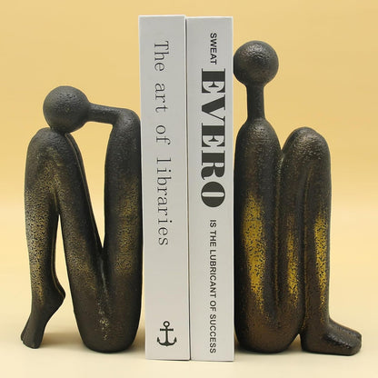 Lukitas Thinker Decorative Bookends, Non-Slip Book Holder, Book Ends for Shelves Living Room Office Home Decor, Resin, 1Pair/2Piece 9''
