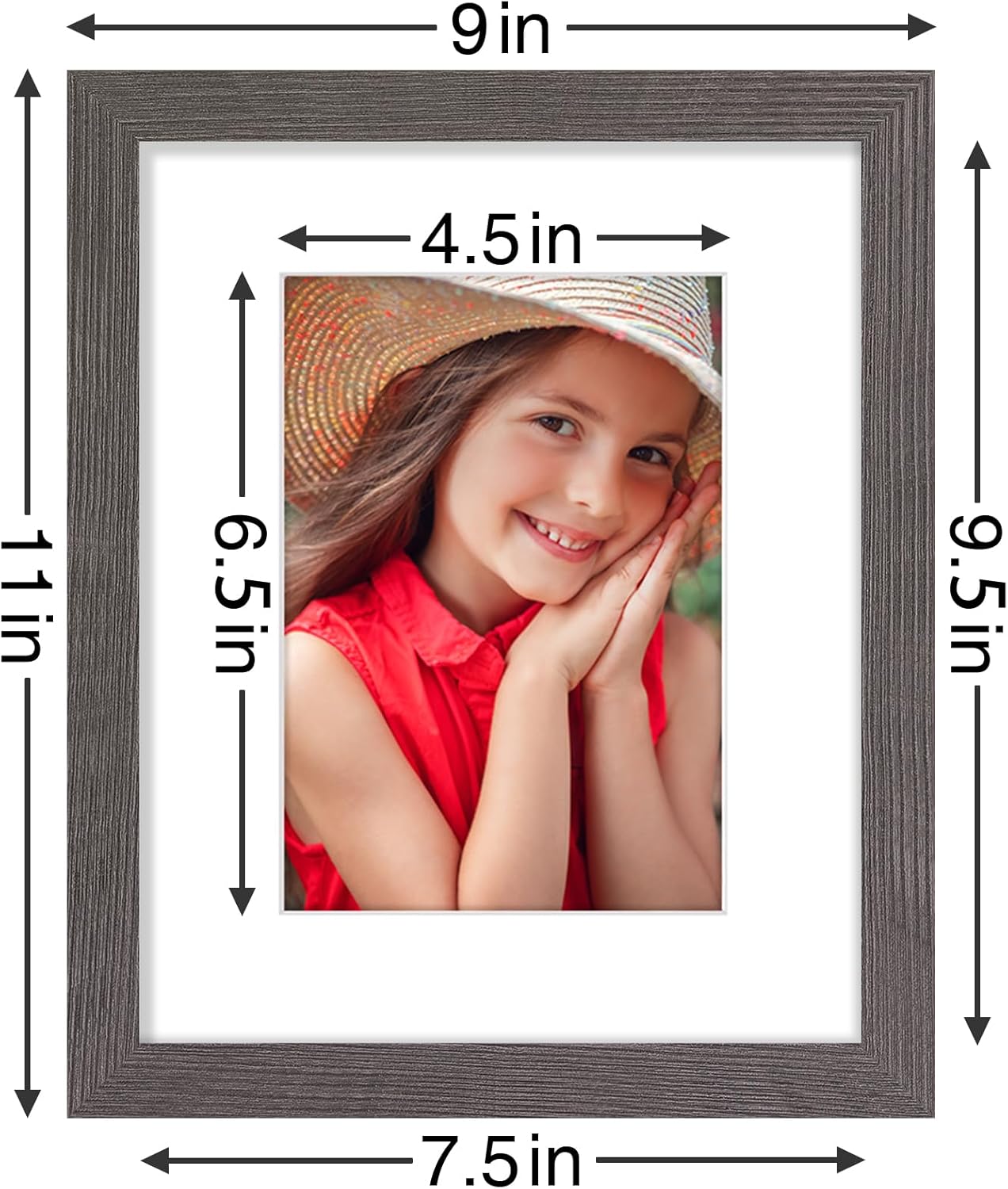 Vittanly 8x10 Picture Frames Set of 9, Shatter Resistant Plexiglass, Display 5x7 Pictures with Mat or 8x10 without Mat, Photo Frames for Wall or Tabletop, Engineered Wood, Black - Colors B