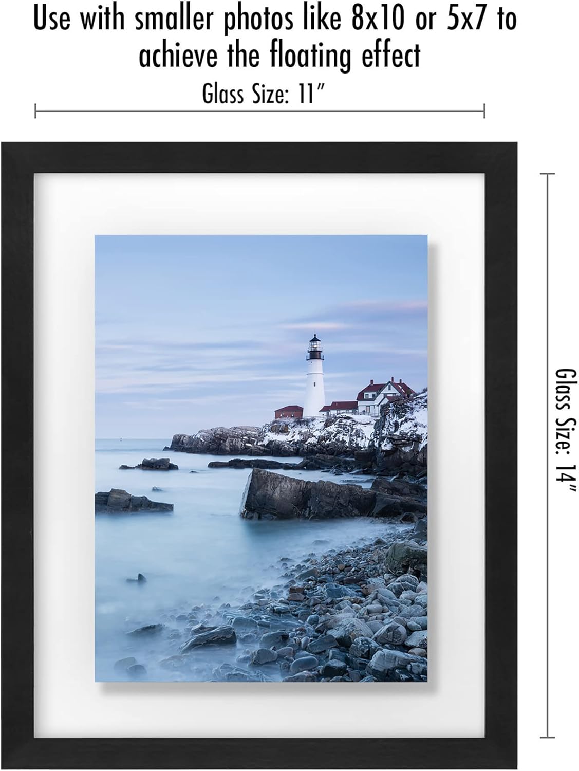 Americanflat 8x10 Floating Picture Frame with Polished Crystal-Clear Glass - Use as 5x7 Picture Frame or Display 4x6 Photo - Signature Float Collection - Photo Frames for Tabletop or Wall - Black
