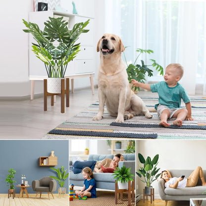Rnined Adjustable Plant Stand Indoor,Bamboo Mid Century Modern Plants Stands, Stable Plant Holder,Fit 8 9 10 11 12 inch Pots (Pot & Plant Not Included)