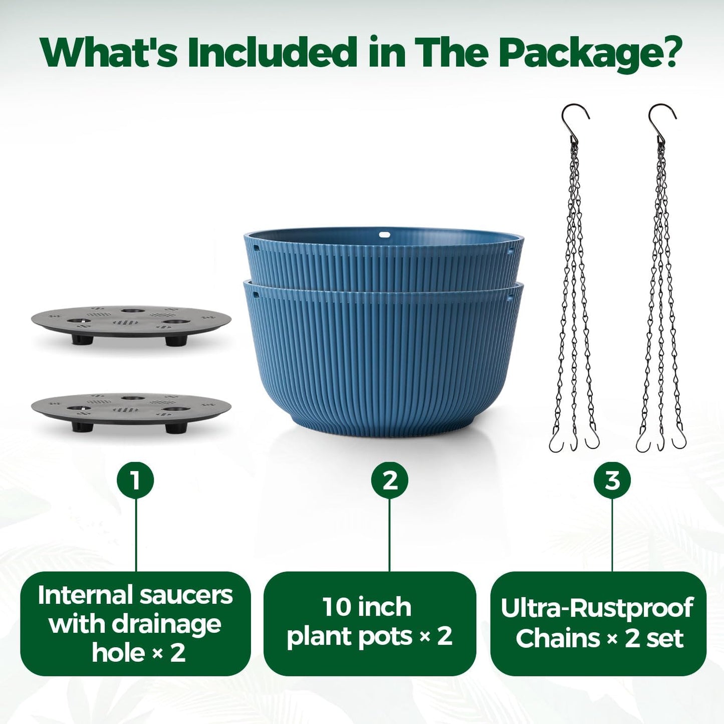 T4U 10 Inch Hanging Planters for Indoor Plants, 2 Pack White Self Watering Hanging Plant Pot, Hanging Pots Set with Drainage Hole & Plug & Chain with 3 Hooks for Garden Home Decor
