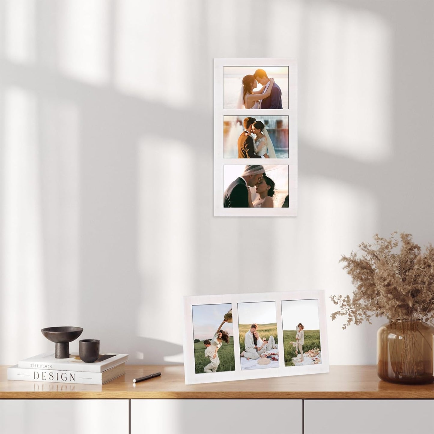 YESKAY 4x6 Picture Frame Collage for Wall Decor, Multiple Photo Collage Frames with Tempered Glass, 7-Opening for 4 x 6 Picture Frames, Rustic Brown, 1 Pack