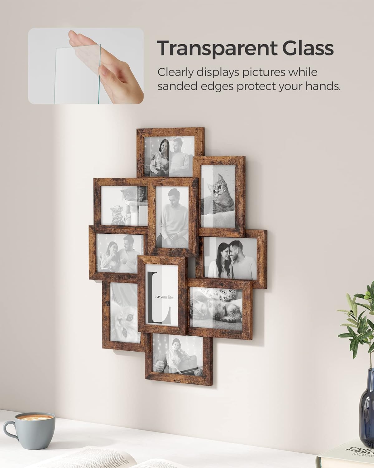 SONGMICS 4x6 Collage Picture Frames, 10-Pack Photo Collage Frame for Wall Decor, Glass Front, Assembly Required, Ink Black URPF20BK