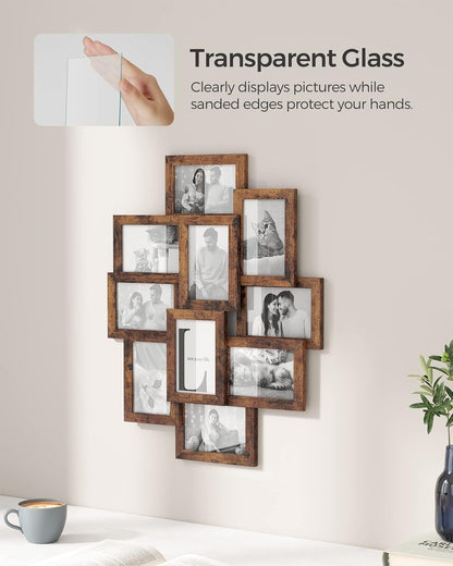 SONGMICS 4x6 Collage Picture Frames, 10-Pack Photo Collage Frame for Wall Decor, Glass Front, Assembly Required, Ink Black URPF20BK