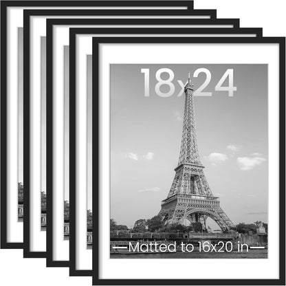 upsimples 11x14 Picture Frame Set of 5, Display Pictures 8x10 with Mat or 11x14 Without Mat, Wall Gallery Photo Frames, Black
