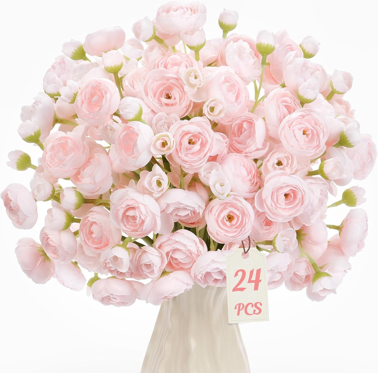 Alupssuc 30Pcs Ranunculus Artificial Flowers Faux Silk Mini Ranunculus, Spring Flowers Artificial Indoor for DIY Bouquets, Bulk Fake Wedding Filler Flowers for Bride Shower Decorations, Shabby Blush