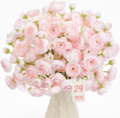 Alupssuc 30Pcs Ranunculus Artificial Flowers Faux Silk Mini Ranunculus, Spring Flowers Artificial Indoor for DIY Bouquets, Bulk Fake Wedding Filler Flowers for Bride Shower Decorations, Shabby Blush