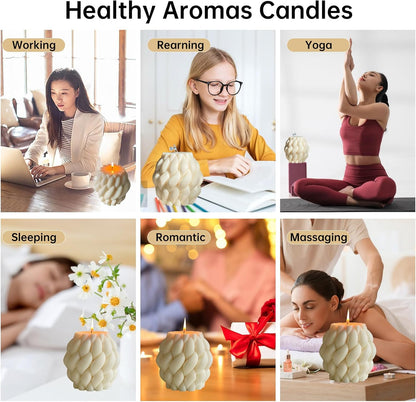 2PCS Hourglass Pillar Candles Set,Soy Wax Orchids Scented Pillar Candles,Cylindrical Tall Pillar Candle,Elegant Bubble Aesthetic Candle Housewarming Gift Home Room Shelf Decor Idea(White)