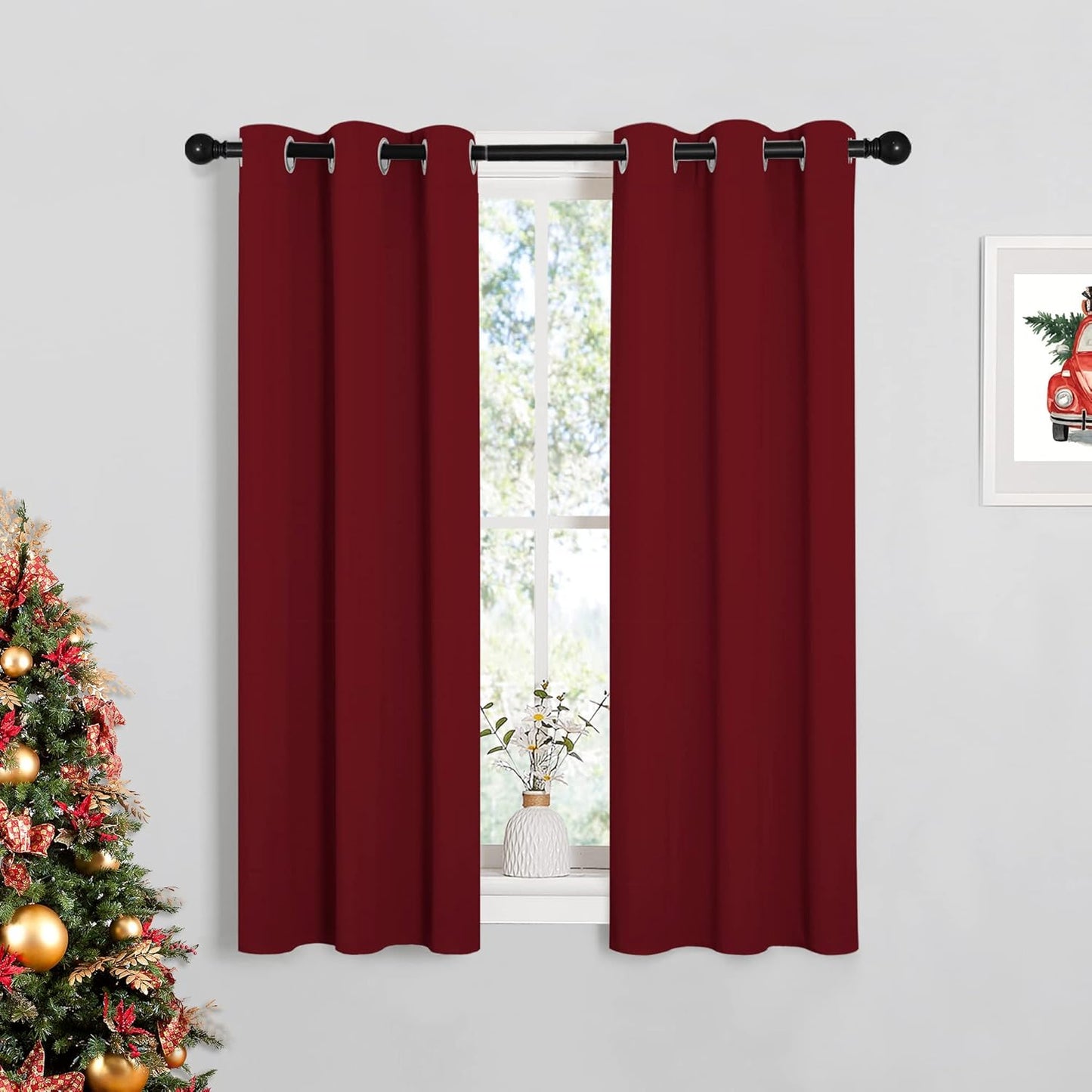 NICETOWN Halloween Pitch Black Solid Thermal Insulated Grommet Blackout Curtains/Drapes for Bedroom Window (2 Panels, 42 inches Wide by 63 inches Long, Black) - Colors A