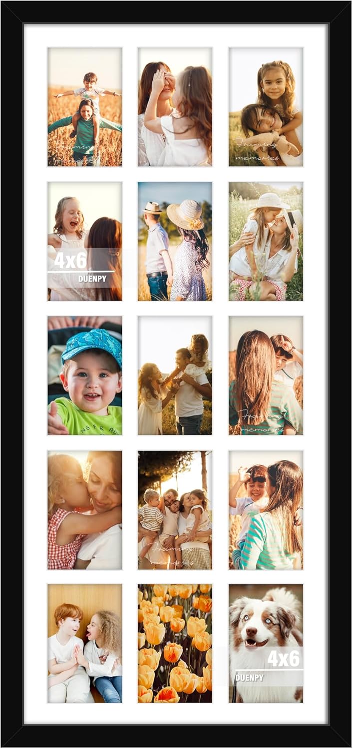 DUENPY 14x26 Collage Picture Frame 4x6 Collage Picture Frame Displays Twelve 4x6 inch Photos Available Horizontal Wall Mounting Display and Vertical Black - Colors A