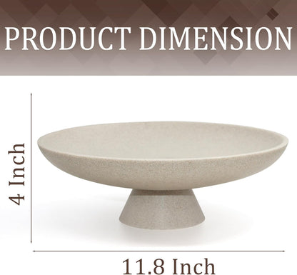 YMXYJM Modern Resin Pedestal Decorative Bowl, Large Fruit Bowl for Kitchen Counter, Stylish Key Bowl for Entryway Table, Beige