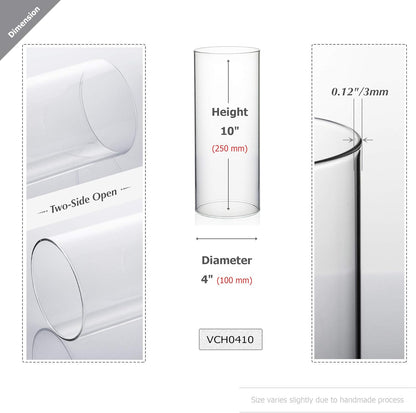 WGVI Hurricane Candle Holder Sleeve, Wide 4", Height 10", Clear Glass Cylinder Candleholder, Chimney Tube, Open Ended Candle Shade, 1 Piece - Colors A