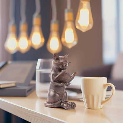 Young's Inc Cat Figurine - Cute Cat Statue - Whimsical Cat Decor for Cat Lovers, Collectibles and Meditation Decor - Cat with Eye Glasses - 4'' L X 3'' W X 5'' H