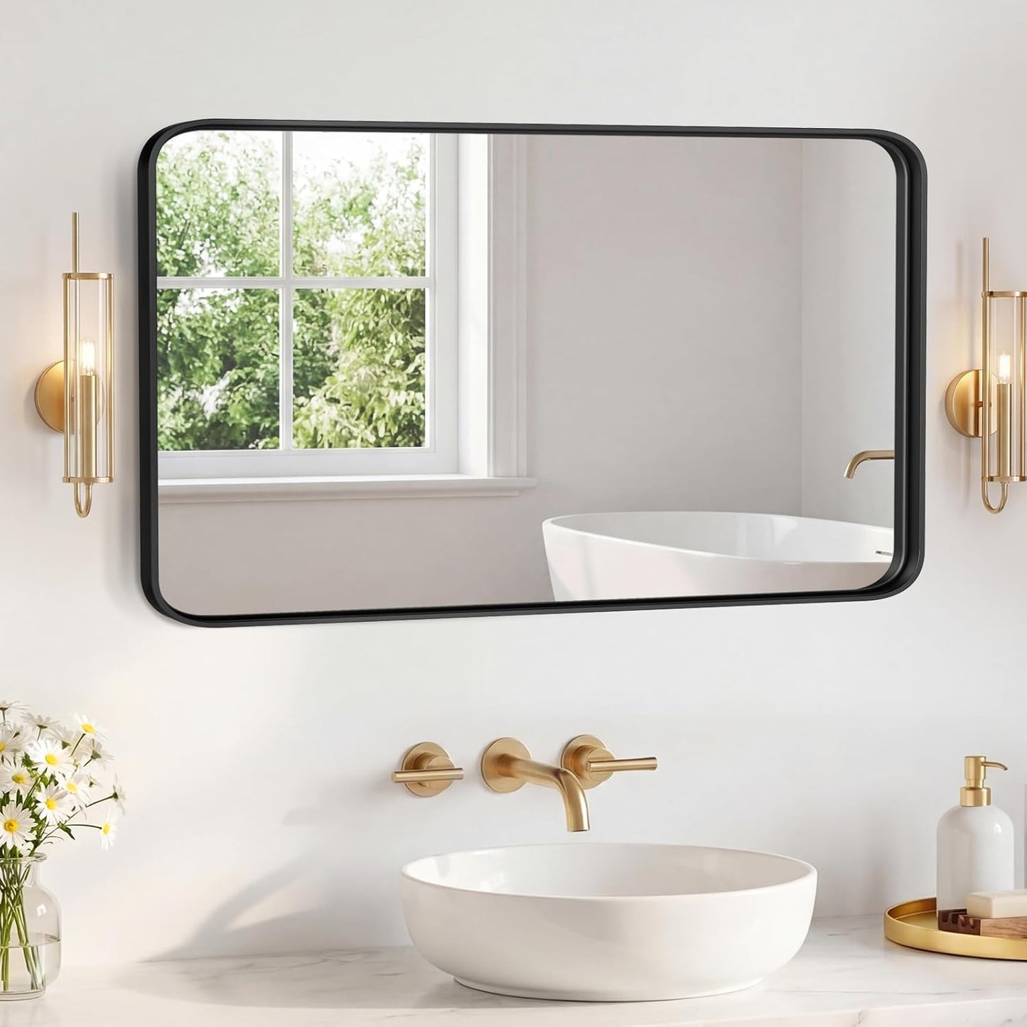NEWBULIG Gold Round Wall Mirror 36 Inch, Bathroom Mirrors for Over Sink, Wall Decor for Bathroom, Entryway, Bedroom, Vanity